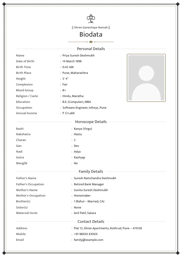 Charcoal Formal – marriage biodata format with photo