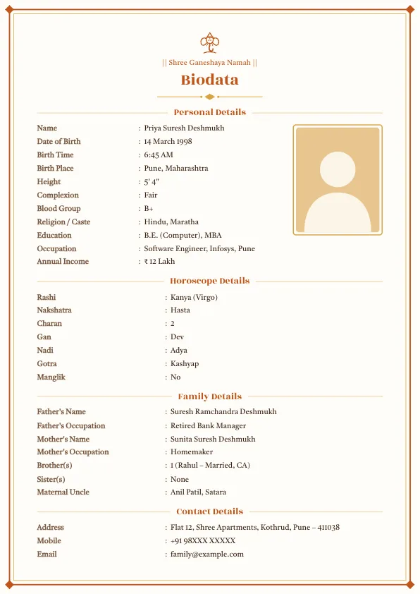 Kesari Classic – marriage biodata format with photo