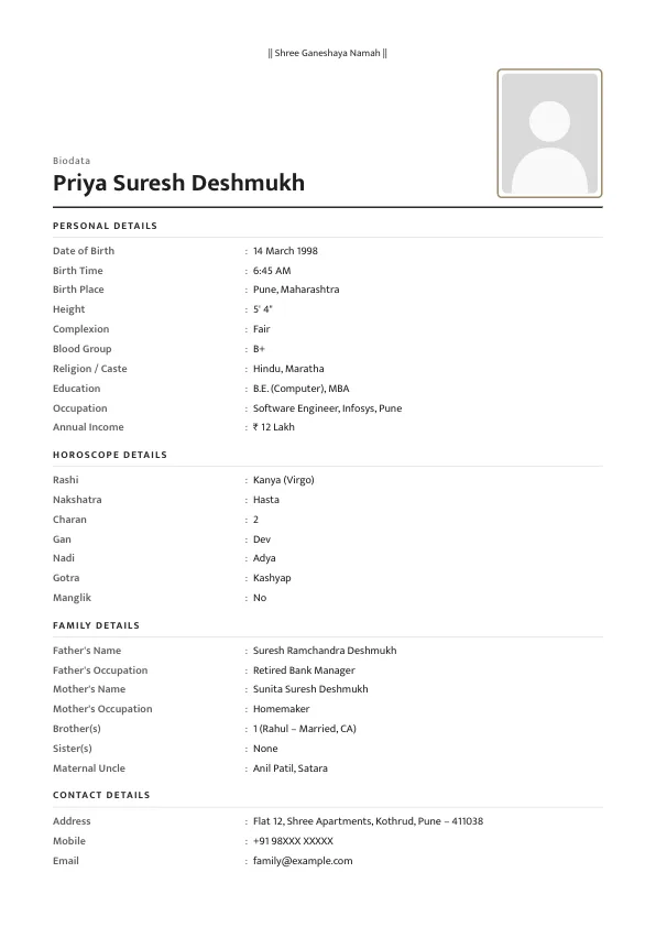 Simple Minimal – marriage biodata format with photo