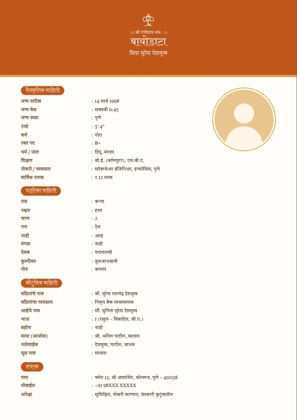 Kesari Band – केशरी पट्टीसह हिंदू मराठी बायोडाटा (मोफत)